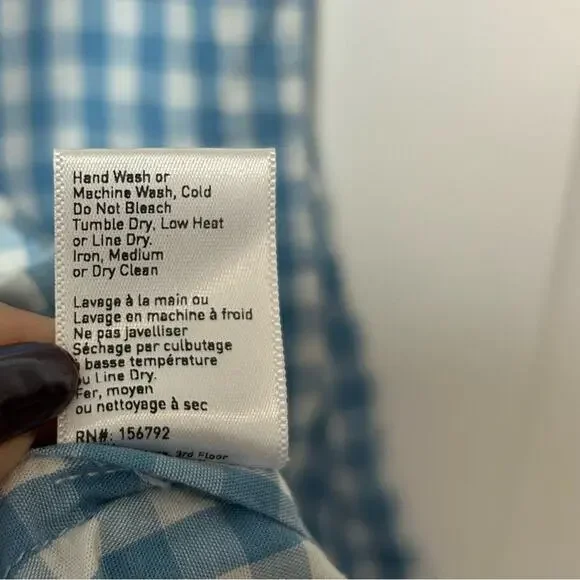 Leelanau Gingham Blue 100% Linen Button-Down Mini Dress size XS 60s cottage core - Picture 12 of 12